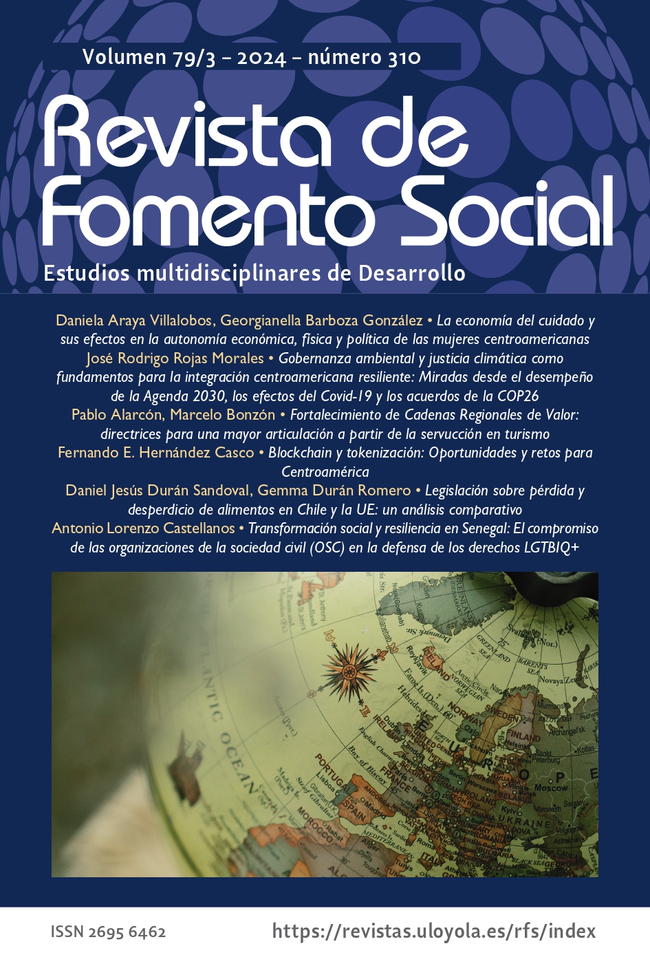El número 310 de la Revista vuelve a recoger varios acercamientos al análisis del desarrollo en la región centroamericana desde la multidisciplinariedad que caracteriza a esta publicación: la equidad de género y la economía del cuidado, el desarrollo sostenible visto desde las agendas globales, el estudio sectorial del turismo como eje vertebrador de la integración económica y la innovación en la comercialización de productos del agro a través del uso de tecnologías emergentes. Estas reflexiones se ven complementadas en este número con otros dos artículos, al mismo tiempo diversos y coherentes con las finalidades de difusión de la Revista: el estudio de la pérdida y el desperdicio de alimentos en Chile y en la UE desde la óptica del desarrollo sostenible, y un completo análisis del compromiso de las organizaciones de la sociedad civil en Senegal en la defensa de los derechos LGTBIQ+